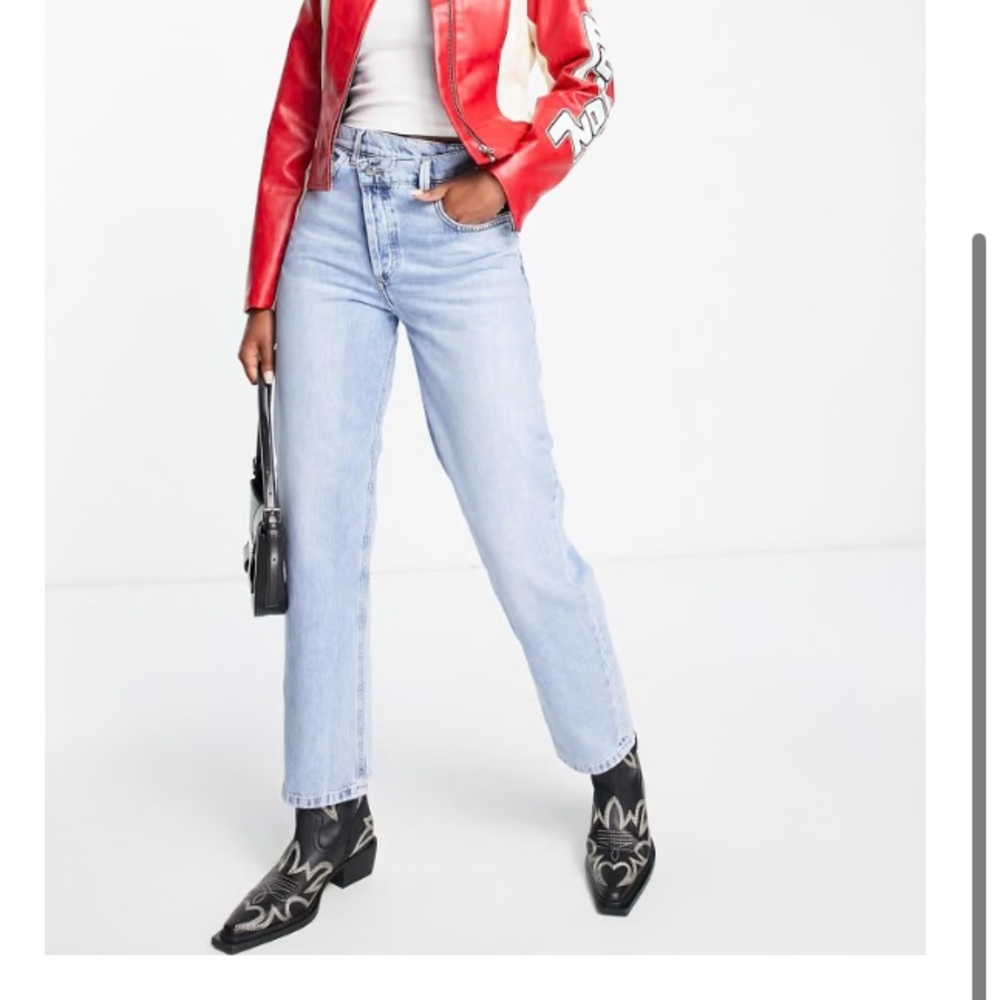 ASOS Petite High Rise Light Blue Jeans - Picture 3 of 9